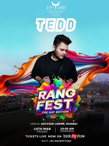 The official event poster for my performance at Rangfest, The Bay Edition. This was one of Mumbai's biggest Holi parties.