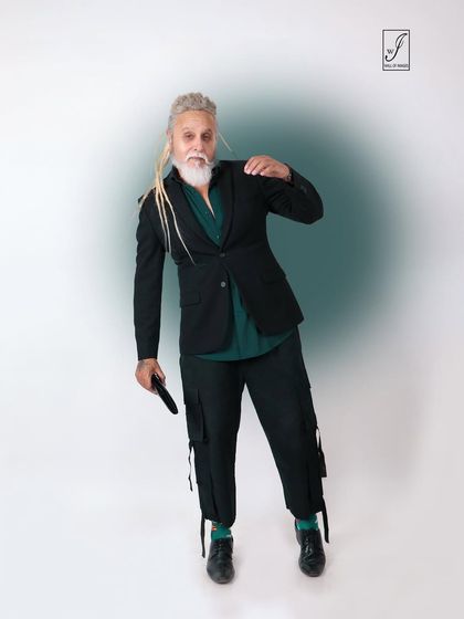 An expressive pose that showcases the model's unique style and confidence.