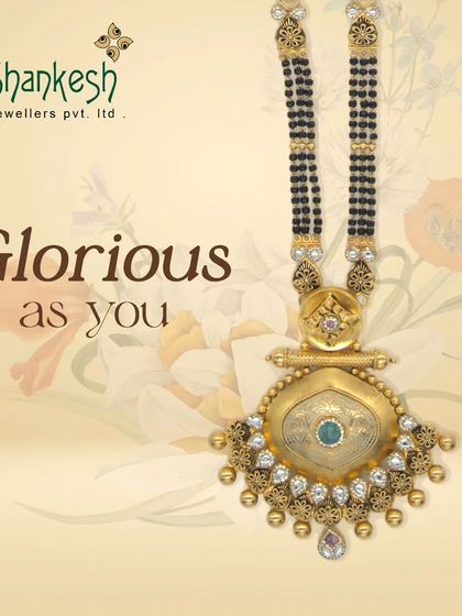 Glorious as you are, this mangalsutra features a unique pendant design with a central blue stone and Kundan-style setting. It's a modern twist on a traditional classic.