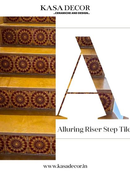 Alluring riser step tiles with a geometric, mandala-like pattern. These tiles add a rich, decorative element to the staircase, making it a focal point.