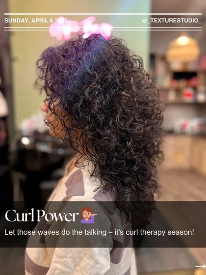 This is what curl power looks like. After a shaping and styling session, these curls are defined, hydrated, and doing all the talking.