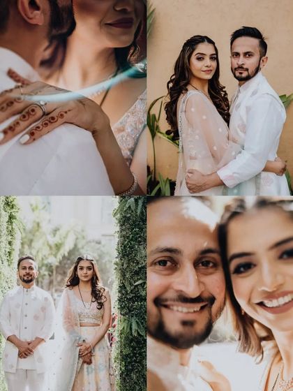 A collage of beautiful portraits from Shruti and Sameer's intimate gathering, showcasing their style and connection.