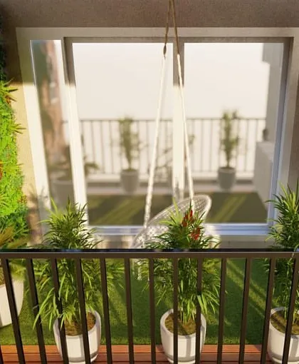 A view from outside the balcony, looking in. This render helps the client understand how the new garden will look from all angles, ensuring a cohesive design.