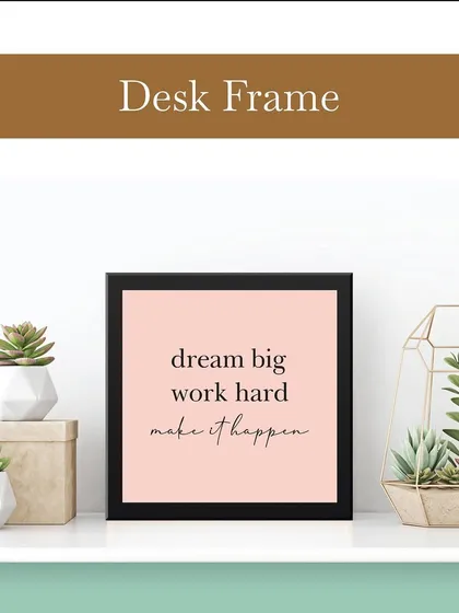 Another idea for modern onboarding kits. This desk frame with the motivational quote "dream big work hard make it happen" is a stylish and inspiring addition to any corporate gift.