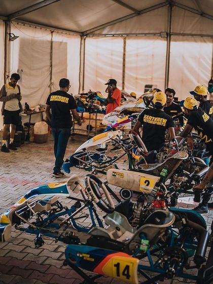 A wide shot of our busy pit area during a race weekend.