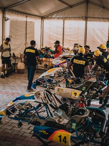 A wide shot of our busy pit area during a race weekend.