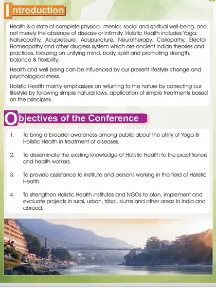 The introduction and objectives from our conference brochure. Our aim is to bring broader awareness about the utility of yoga and holistic health to the public and to healthcare practitioners.