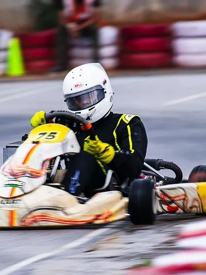 Our driver in the number 75 kart on track during the Meco Meritus Cup.