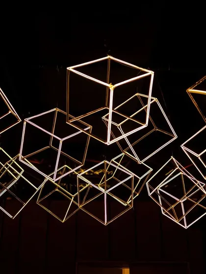 A close-up of the custom-fabricated light cubes, which provided ambient lighting and a major design moment.