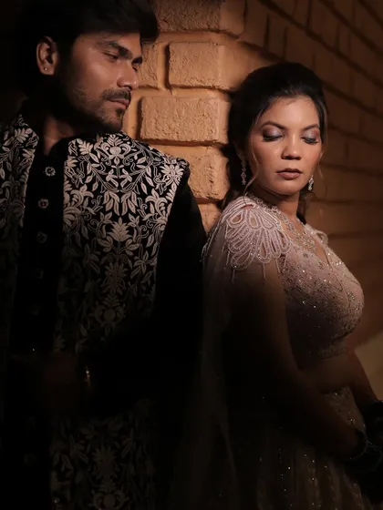 A close-up of the couple in a dramatic pose.