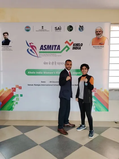 Another photo with an inspiring young athlete at the Khelo India Women's League.
