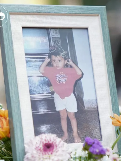 Another adorable childhood photo, helping to tell the story of the parents-to-be.