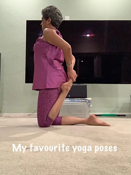 A favorite kneeling backbend of mine. This pose deeply stretches the front of the thigh and hip flexor.