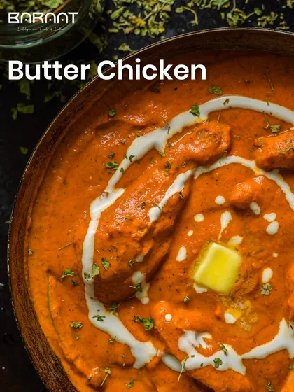 This bowl of Butter Chicken showcases the rich, orange-hued gravy and tender chicken pieces that make it so irresistible.