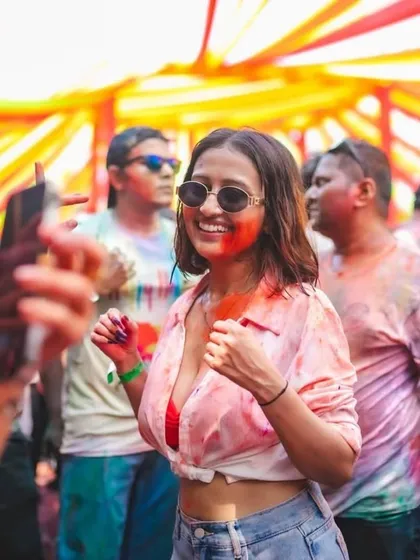 The smiles in the crowd are what it's all about. During this Holi set, the energy was electric, with everyone lost in the music and the moment.