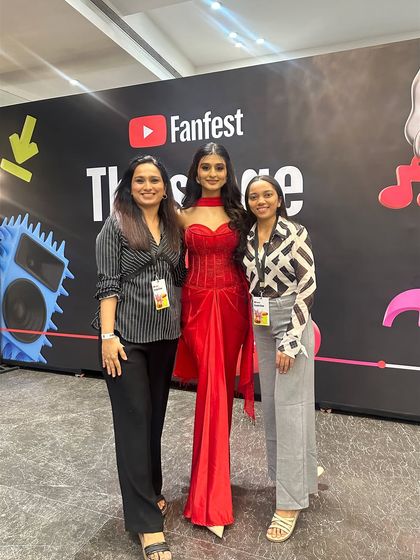 Posing with Payal Gaming in front of the official YouTube Fanfest backdrop. Moments like these are a wonderful part of my job as a celebrity makeup artist.
