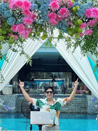 Entering the summer vibes. A perfect poolside setup with beautiful floral decor, ready for a day of celebration.