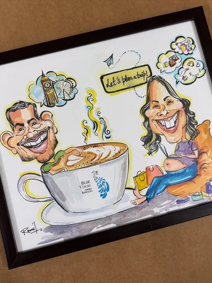 From couple goals to parent goals! This framed piece was for an expecting couple, capturing their excitement, their love for coffee, and dreams of travel. It's a perfect snapshot of a special time in their lives.