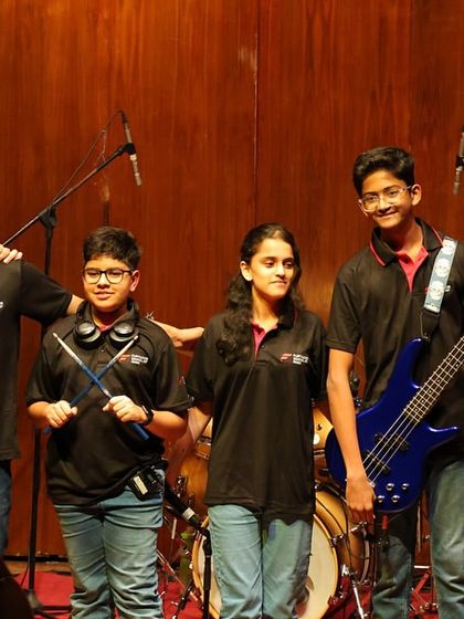 Our Artist Club band, The Rhythmators, pose for a group photo after their spectacular performance at the NCPA. This program is designed to bridge the gap between student and professional musician.