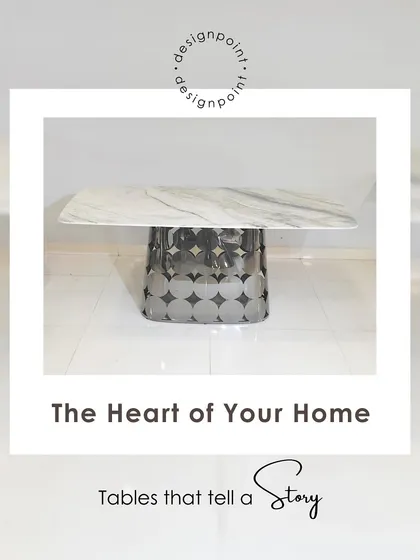 A table that tells a story. This piece has a white marble top and a unique, patterned metal base, making it the heart of your home.