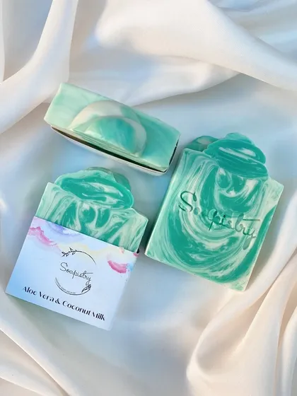 My Aloe Vera & Coconut Milk soap is a bestseller for a reason. It's incredibly gentle and hydrating, perfect for soothing dry or irritated skin.