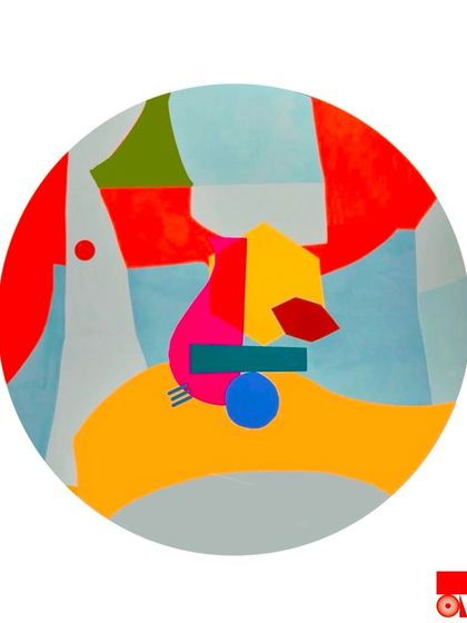 The digital design for the abstract Mumbai-themed ceiling mural. This is the blueprint that guides the final painting, showing the planned composition of colors and shapes representing the city.