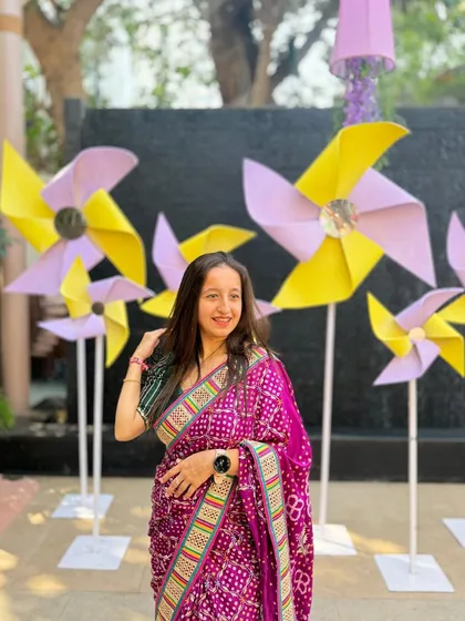 A close-up of my Bandhani saree look. The intricate details and rich color are what make traditional wear so special.