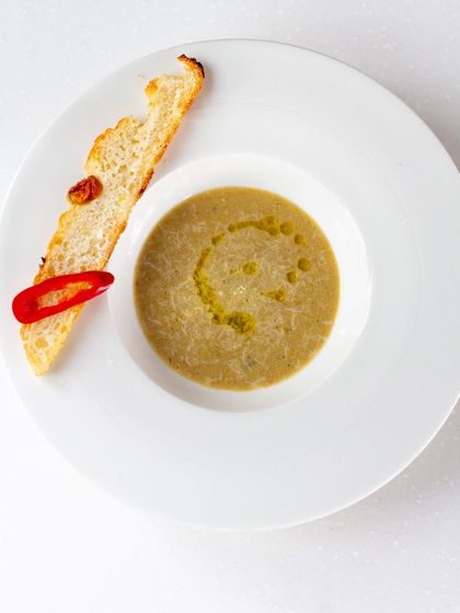 Another perspective on our creamy mushroom soup, a timeless classic.