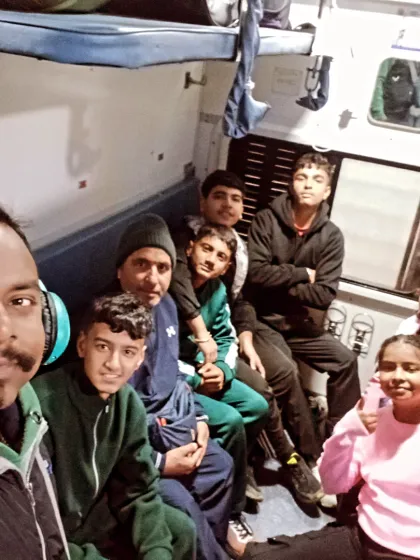 Our team and the Uttarakhand team together in the train compartment. The long journey is a great opportunity for students from different dojos to bond.