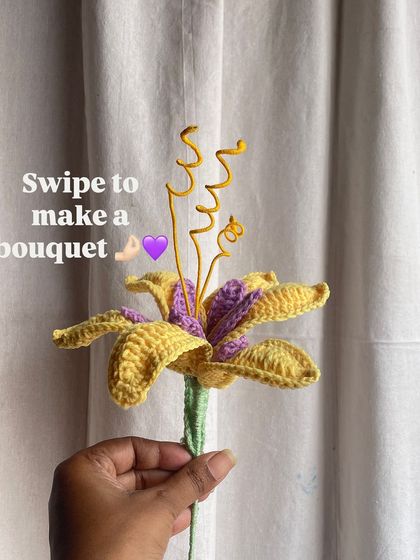 "Swipe to make a bouquet." The first step in creating the Rapunzel bouquet, starting with a single magical flower.