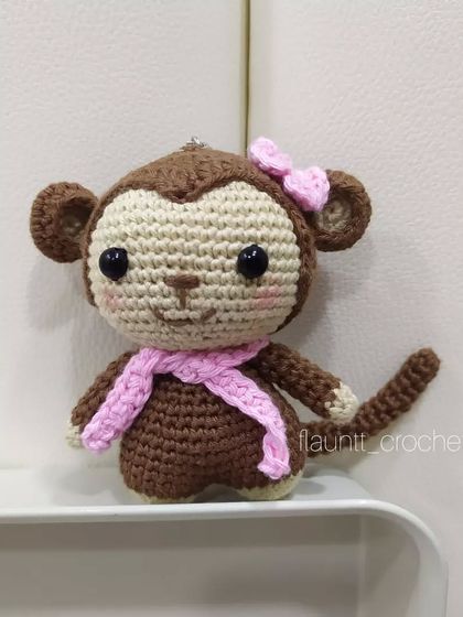 Even a monkey wants a little Barbie charm. This custom-made monkey with her pink bow and scarf was a fun project. I was a bit nervous about adding the blush, but I think it looks so cute.