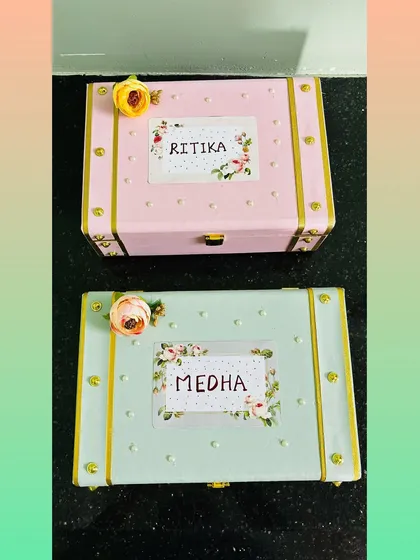 Personalized keepsake trunks for a bride's 'I do' crew. These beautiful boxes, customized with each bridesmaid's name, are the perfect way to ask them to be part of your special day.