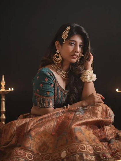 A full view of the Heeramandi-inspired lehenga. The intricate patterns and deep, earthy tones make this a unique and captivating choice for any special occasion.