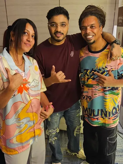 Community is everything. Here I am with my brothers in the scene, Raftaar and Jeev. We've all grown through HipHop, and we share the same values: giving back, recognizing talent, and growing the culture together.