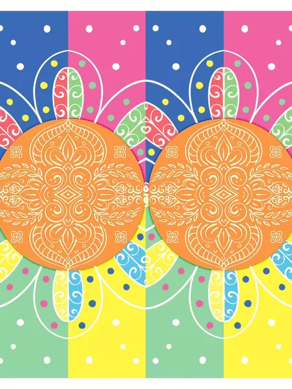 Here I've turned the mandala into a repeating pattern. The symmetry and vibrant colors create a playful and mesmerizing design that would be great for textiles or wallpaper.