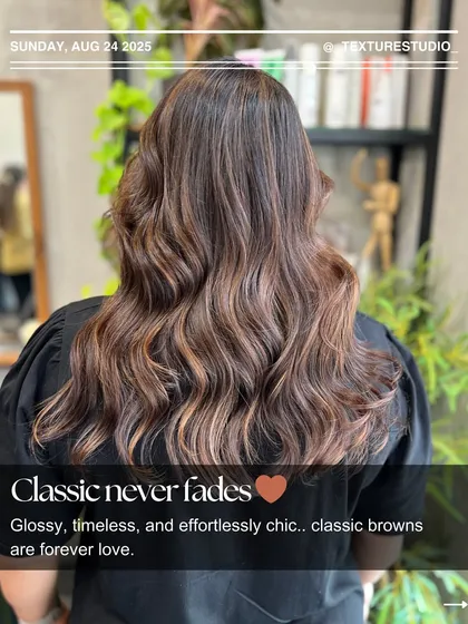 Classic never fades. This glossy, timeless brown with subtle highlights is effortlessly chic and a forever favorite at the studio.