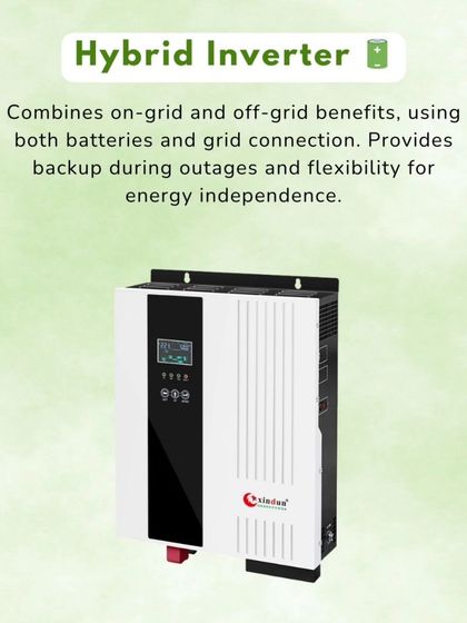 A hybrid inverter gives you the best of both worlds. It uses both batteries and a grid connection, providing backup during outages and flexibility for energy independence.
