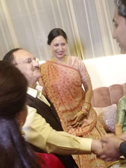 Another candid moment from the event where we had the honor of serving Mr. JP Nadda and his family. Building personal connections with our clients is a key part of our hospitality.