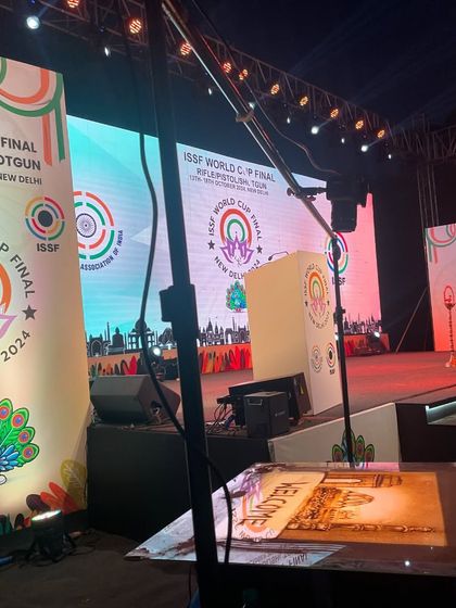 My lightbox and setup on the grand stage of the ISSF World Cup Final in New Delhi. The scale of an event adds to the excitement of the performance.