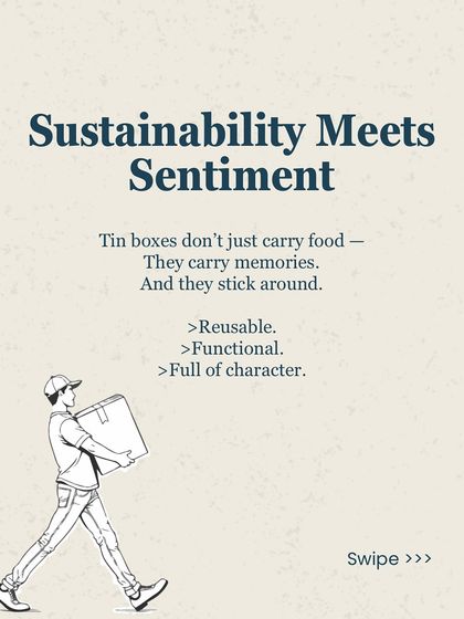 Our packaging is about sustainability meeting sentiment. The reusable and functional tin boxes don't just carry food; they carry memories and stick around long after the meal is over.