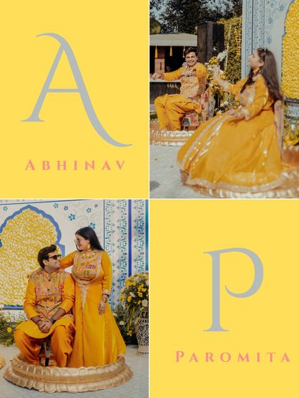 A bright and cheerful collage from Abhinav and Paromita's Haldi ceremony. The vibrant yellow theme and their joyful expressions perfectly capture the spirit of the day.