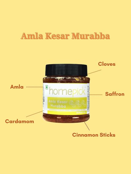 A breakdown of what goes into our Amla Kesar Murabba: amla, cardamom, cloves, saffron, and cinnamon sticks. A simple, natural, and delicious combination.