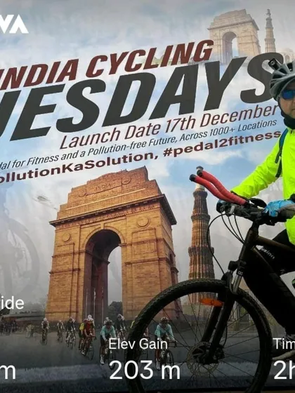 A promotional graphic for a "Fit India Tuesdays" ride. We actively participate in national fitness movements.