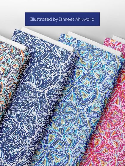 A closer look at the different colour options for my abstract floral mandala print. From deep indigo to bright pink, the same pattern can evoke completely different moods.