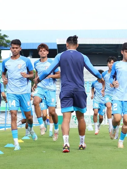 The Indian U17 team warming up before the final showdown of the season. The preparation is done, and they are ready to perform.
