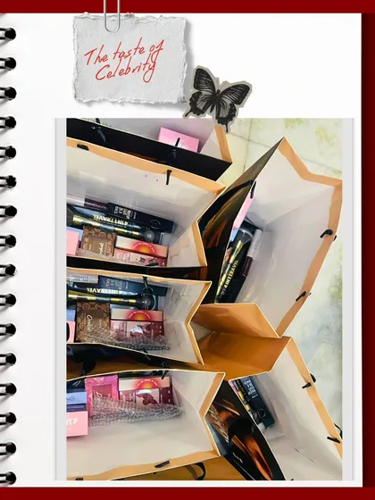 An inside look at the gift bags for a celebrity campaign, showing how I neatly arrange products like makeup palettes and brushes. Every detail is considered to ensure a delightful unboxing experience.