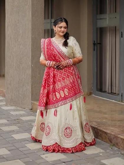 The bride posing gracefully. The entire look is a perfect example of divine simplicity and glowing elegance, a core part of my makeup philosophy.