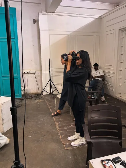 Another angle from a studio session, showing how I position myself to get the perfect shot. Every shoot is a physical process of moving and adapting to find the best perspective.