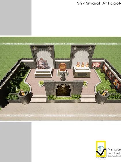 An overhead view of the entire ShivSmarak layout. This render demonstrates how the different elements are arranged to guide visitors through a historical narrative.