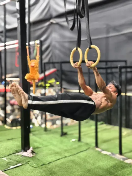 This is what I call the beauty of strength. With calisthenics, you'll build a lean, athletic physique and develop incredible control over your own body, learning moves like this L-sit on the rings.